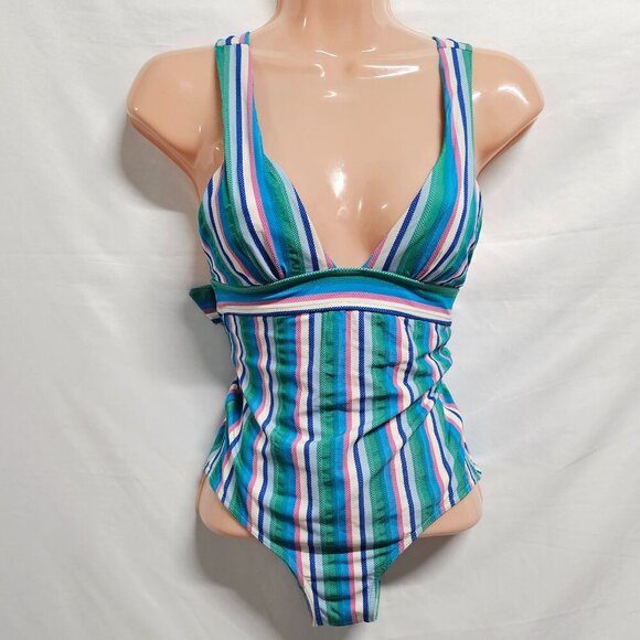 Sezane x Yse • Louise One Piece Swimsuit Striped Multicolor Women Size 2/6 - Picture 1 of 15